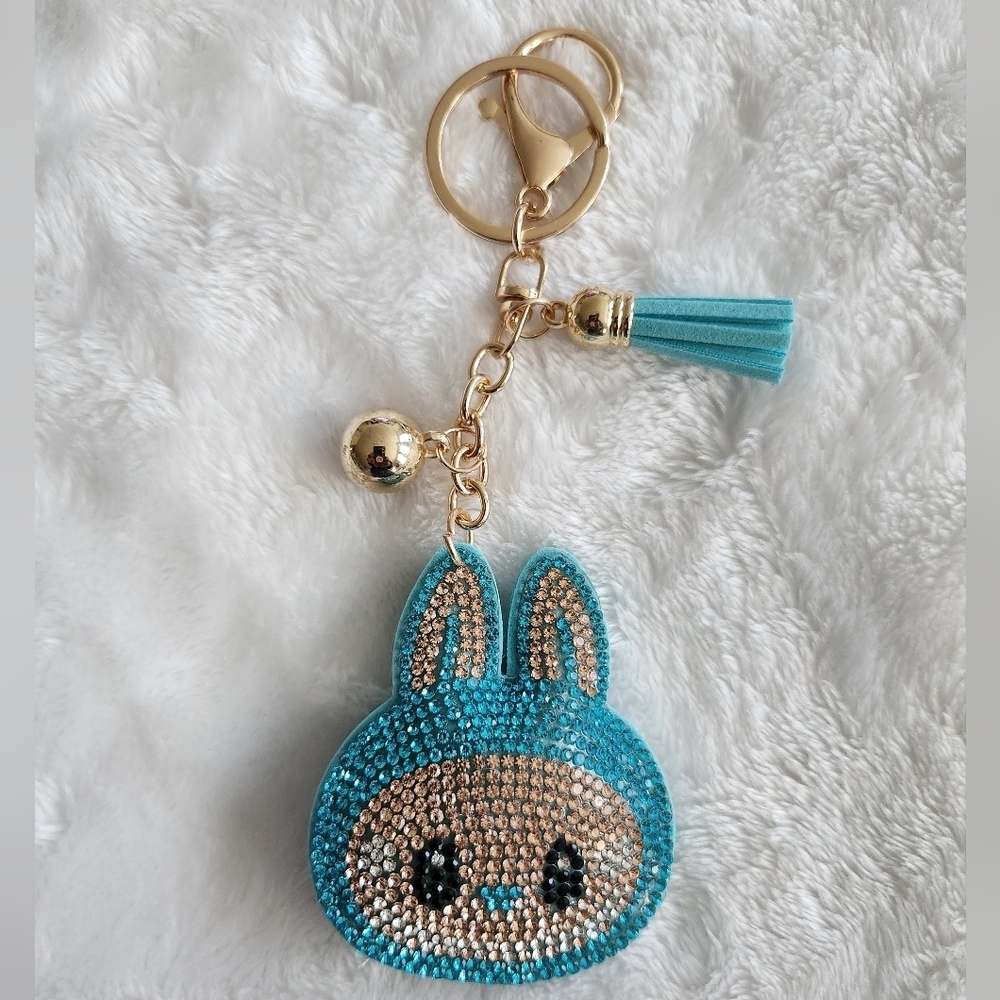 Labubu Blue Rhinestone Keychain Bag Charm